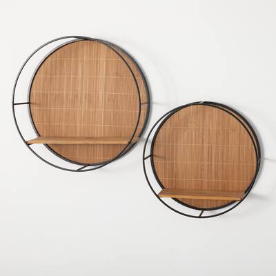 6 x 19 x 19 & 5.5 x 16 x 16 Circular Wood Wall Shelf - Set of 2, Brown - 19"L x 6"W x 19.25"H, 16"L x 5.5"W x 16"H