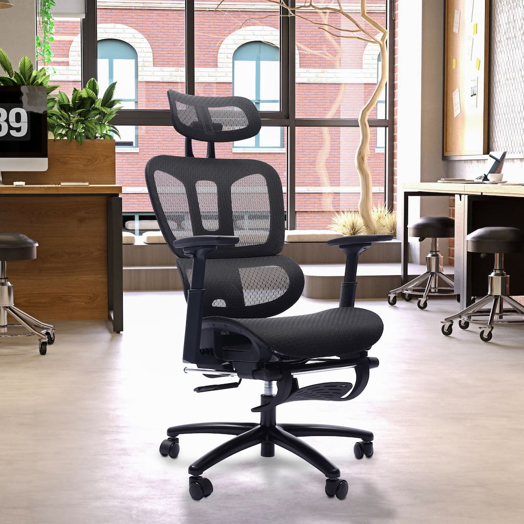 Adjustable Ergonomic Mesh Office Chair with Headrest, Footrest, 4D Arms, and Recline for Home or Office Use