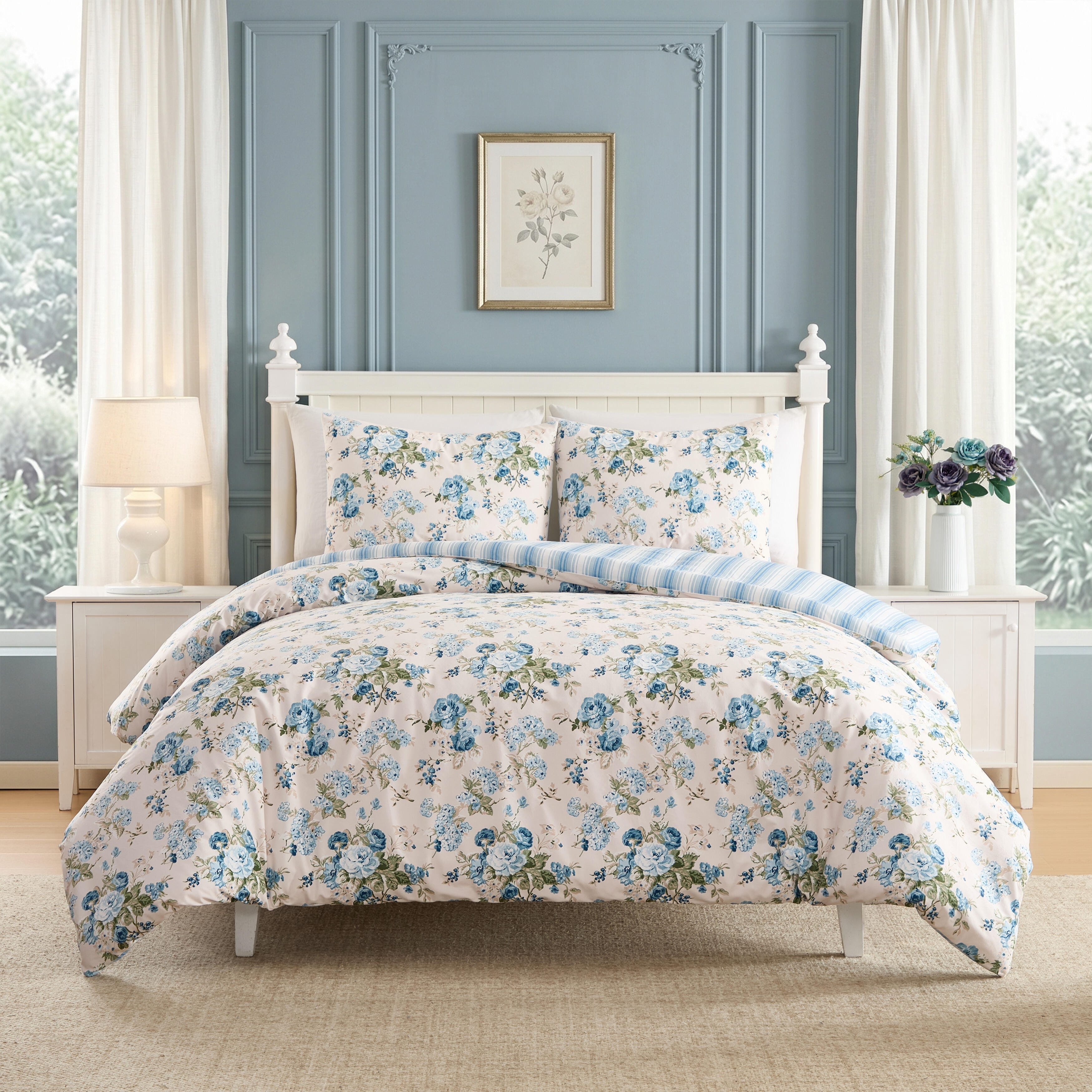 Laura Ashley Rosemoore Blue Reversible Comforter Set