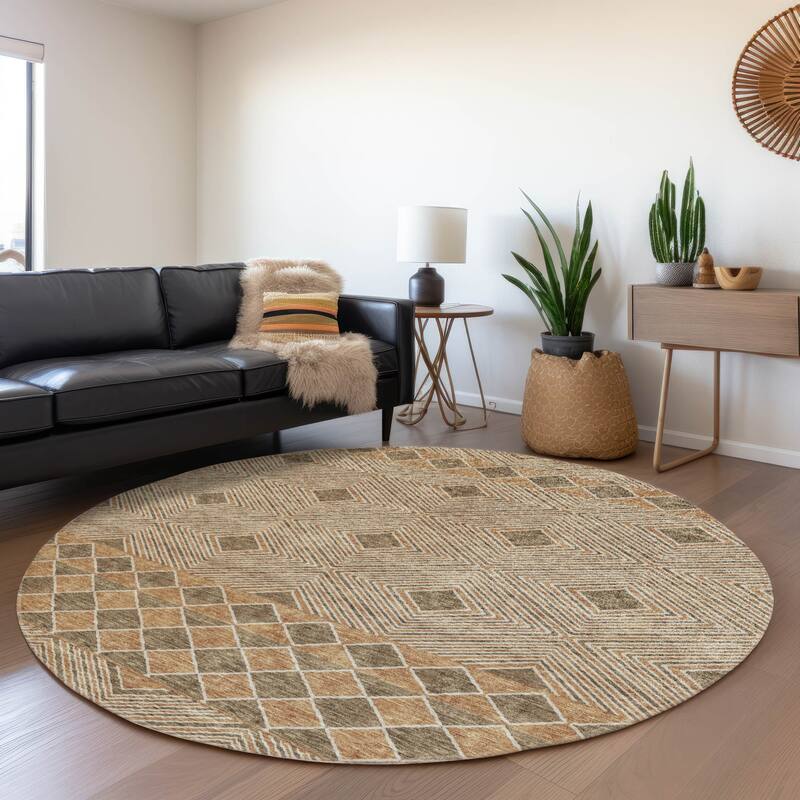 Premium Washable Super Soft Geo Prints Mayfield Rug - Brown - 8' x 8'