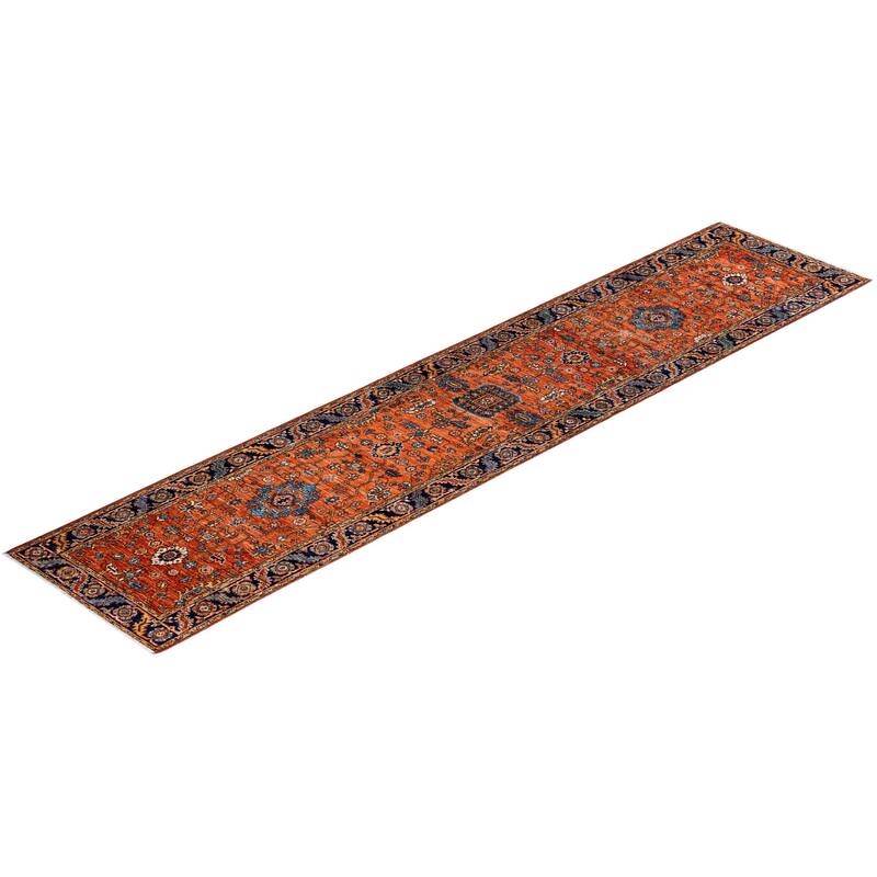 Hand Knotted Traditional Tribal Wool Orange Area Rug - 2' 9" x 12' 11"