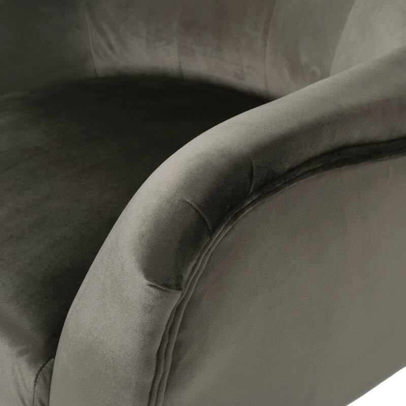 Grey Modern 34.25" Velvet Upholstered Button Tufted Arm Chair with Oak Wood Frame and Semi-Soft Seat
