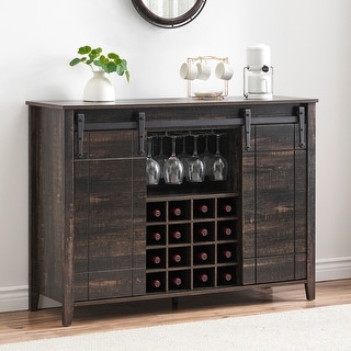 Farmhouse 47'' Wine Bar Cabinet Buffet Sideboard Cabinet with 16 Bottle Wine Rack - 15.7"D x 47.2"W x 34.61"H