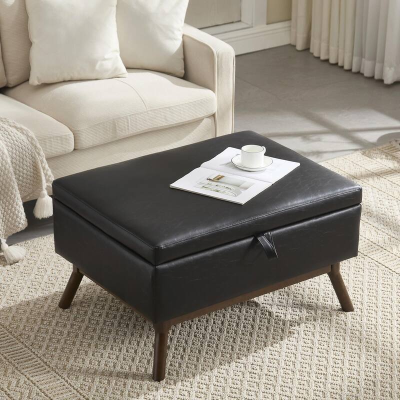 Mid-Century Modern Square Coffee Table with Storage Bench