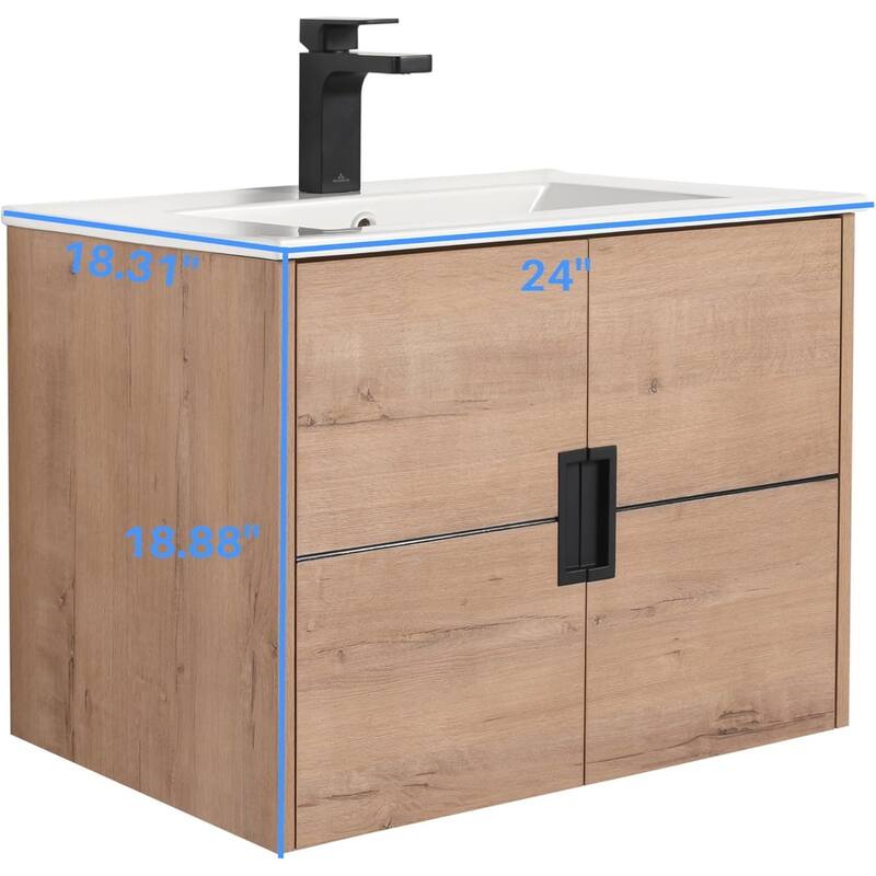 Blossom Bathroom Vanity with Sink, All-Wood Wall-Mounted Floating