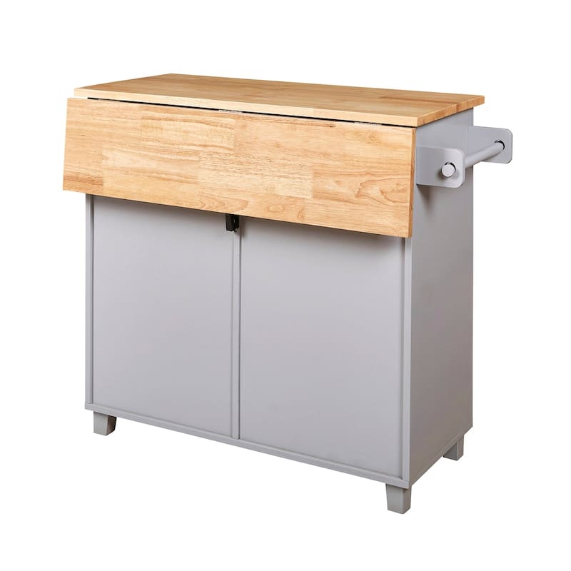 Rubberwood Kitchen Cart with Drop Leaf, Internal Storage Rack, Towel Rack and Spacious Divided Drawer