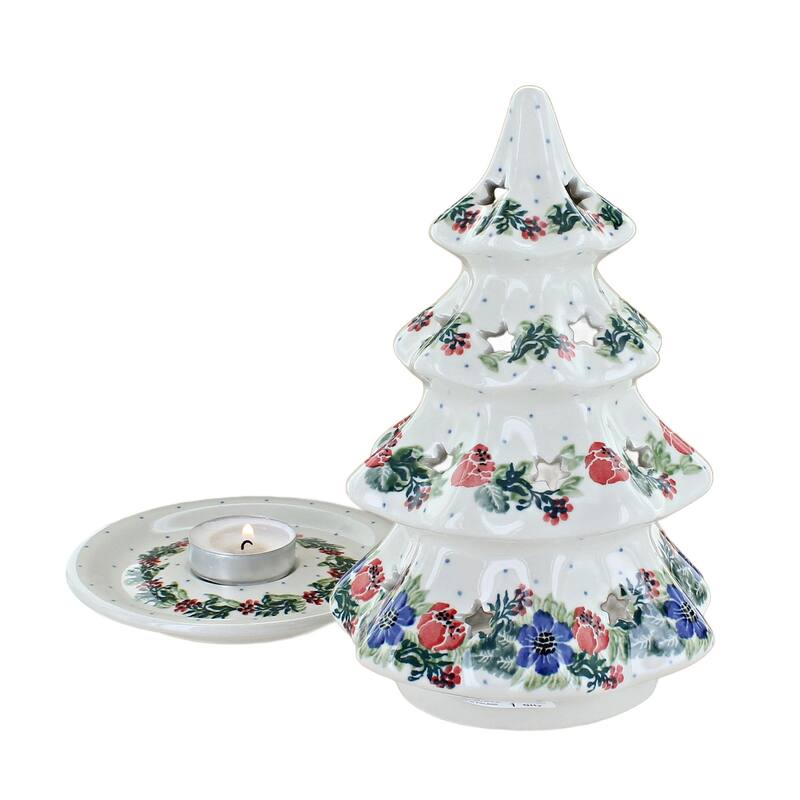 Blue Rose Polish Pottery 602 Ceramika Artystyczna Large Christmas Tree Luminary