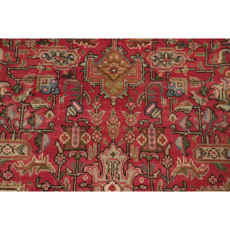 Hand Knotted Oriental 100% Wool Carpet Traditional Floral Pink Tabriz Area Rug - 9' 5'' X 6' 7''