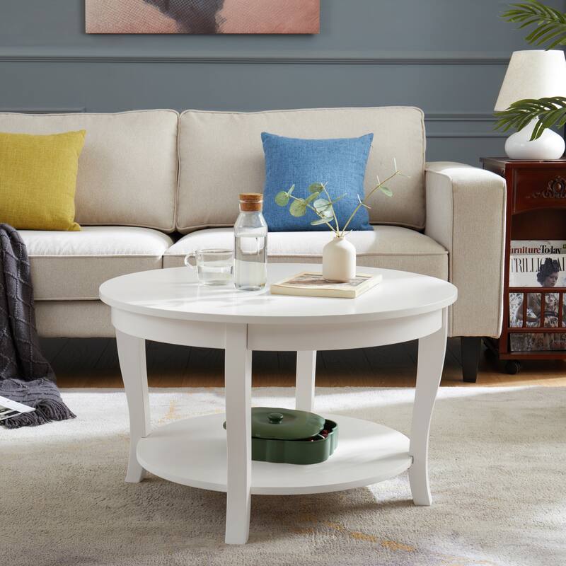 Traditional Round Coffee Table Wooden Centerpiece Table with Open Storage Shelves, for Living Room Bedroom Apartment Studio