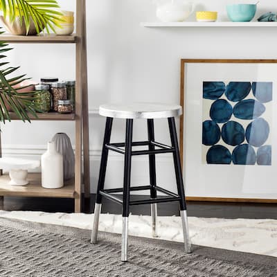 SAFAVIEH Verlene 24 Inch Silver Dipped Black / Silver Counter Stool - 13.5" x 13.5" x 24" - 14Wx14Dx24H