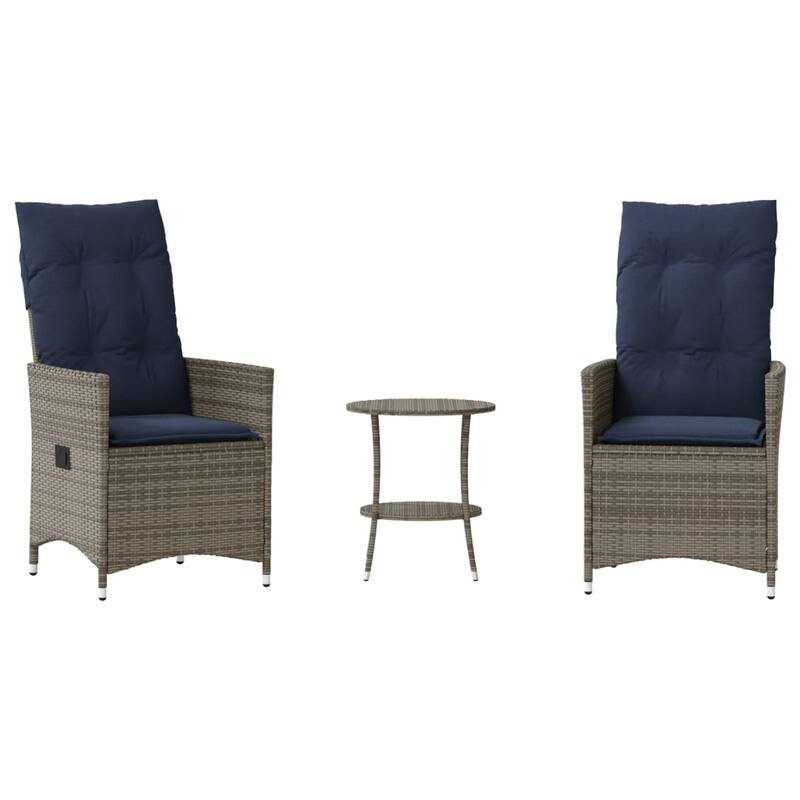 vidaXL 3 Piece Bistro Set with Cushions Gray Poly Rattan - 22.0 x 23.2 x 36.2