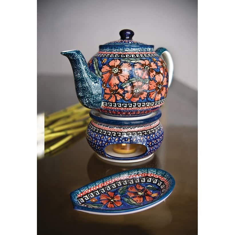 Blue Rose Polish Pottery 596-67 Zaklady Teapot with Warmer