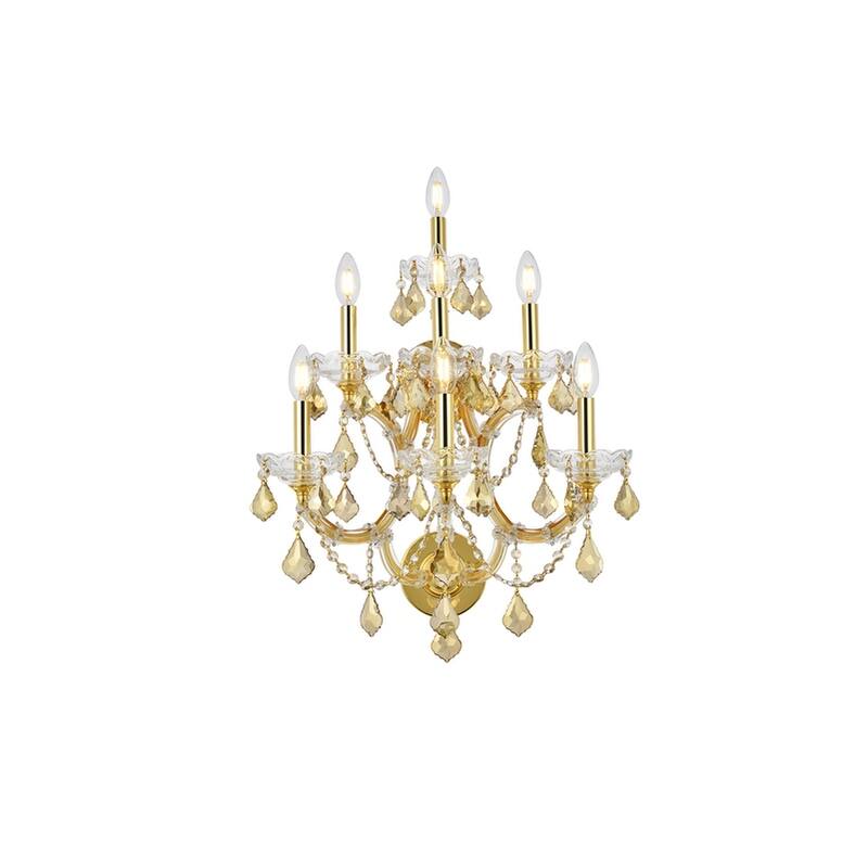 Fleur Illumination Collection Wall Sconce D:22in H:27in E:15.5in Lt:7 Gold Finish - Gold/royal cut crystals (golden teak)