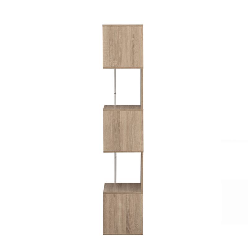 Furniture of America Linnea Modern 5 Tier Accent Corner Bookcase, Freestanding Display Bookshelf with Metal Post