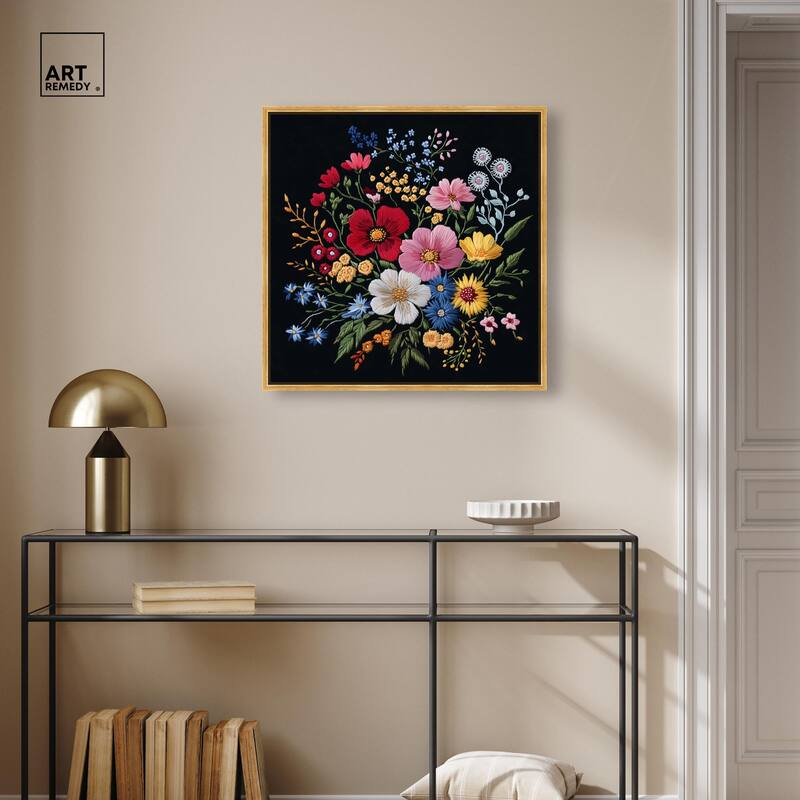 Midnight Wildflower Weave Canvas by Art Remedy