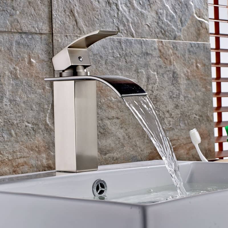 Waterfall Bathroom Faucet Single Lever One Hole Lavatory Sink Faucet - Chrome