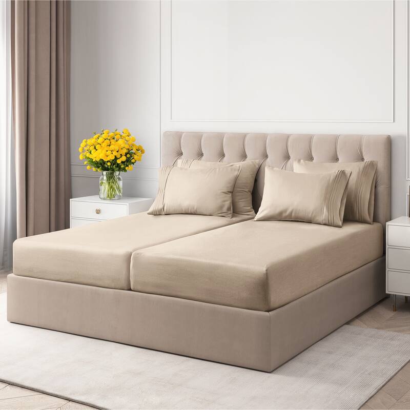 CGK Linens 6 Piece Solid Deep Pockets Microfiber, Easy-Fit Bed Sheet Set - Split King - Cream