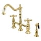 preview thumbnail 14 of 46, Heritage Bridge Kitchen Faucet with Brass Sprayer Polished Brass