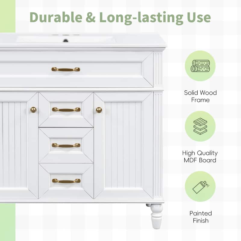 GDF Studio - Sunny Modern Solid Wood + MDF 36-Inch Bathroom Vanity with Ceramic Sink and Flip-Out Drawer
