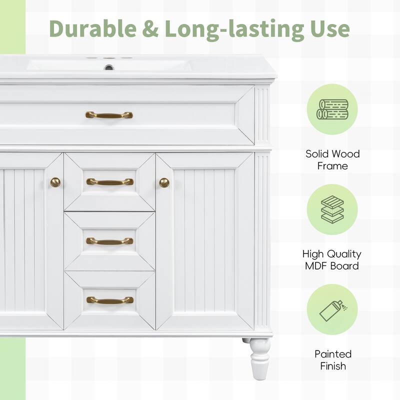 Roomfitters 36" Bathroom Vanity with Sink, Solid Wood Frame, Flip-Out Drawer & Soft-Close Doors