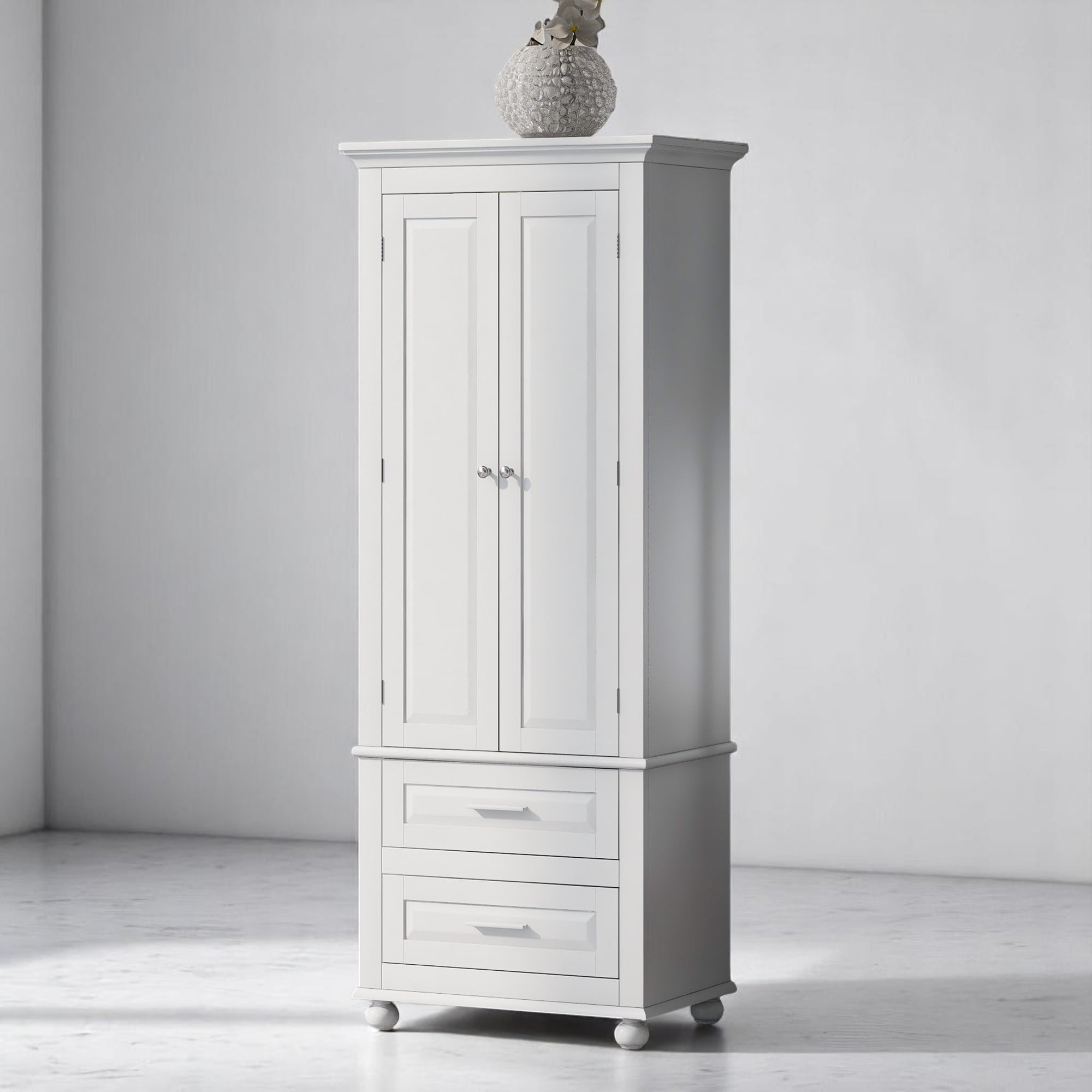 Freestanding Bathroom/Office Cabinet with 2 Doors and Drawers, Adjustable Shelf, Anti-Tip Kit Included