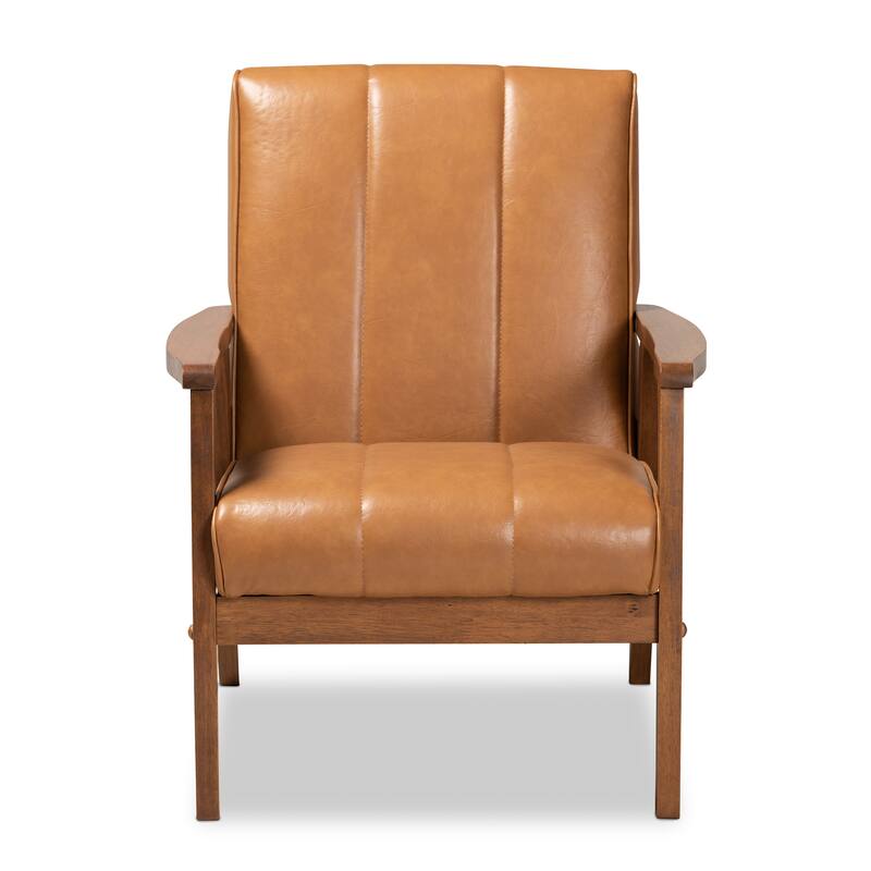 Nikko Tan Faux Leather and Walnut Brown finished Wood Lounge Chair