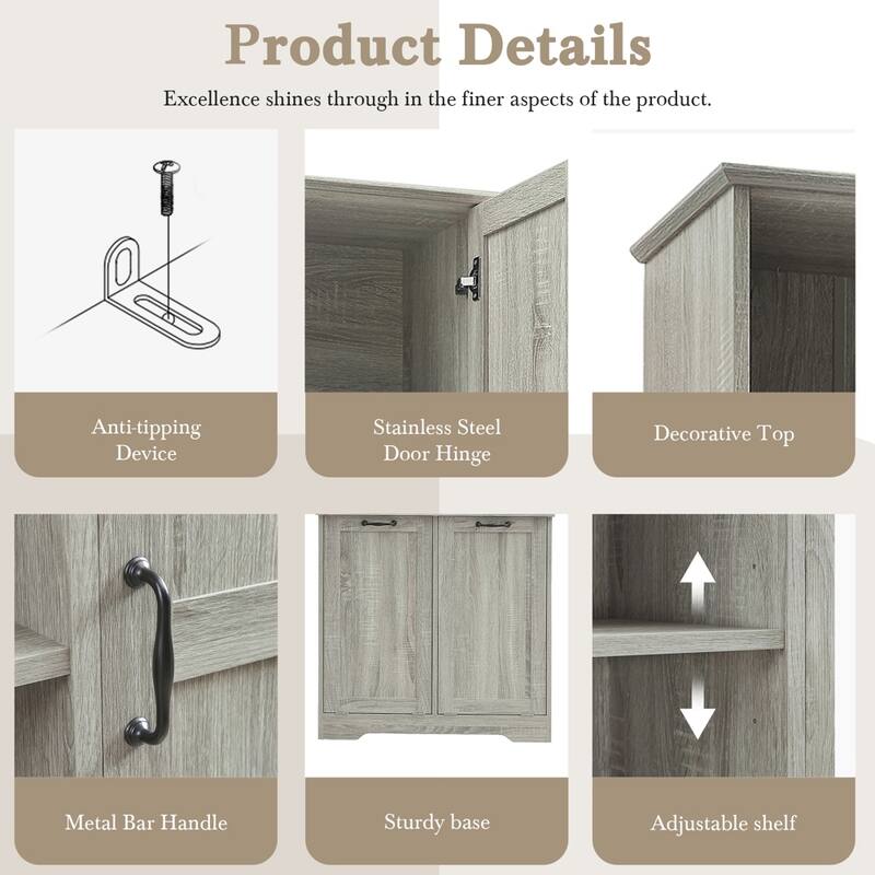 Bath Cabinet with Laundry Hamper, Adjustable Shelves, Drawers Storage