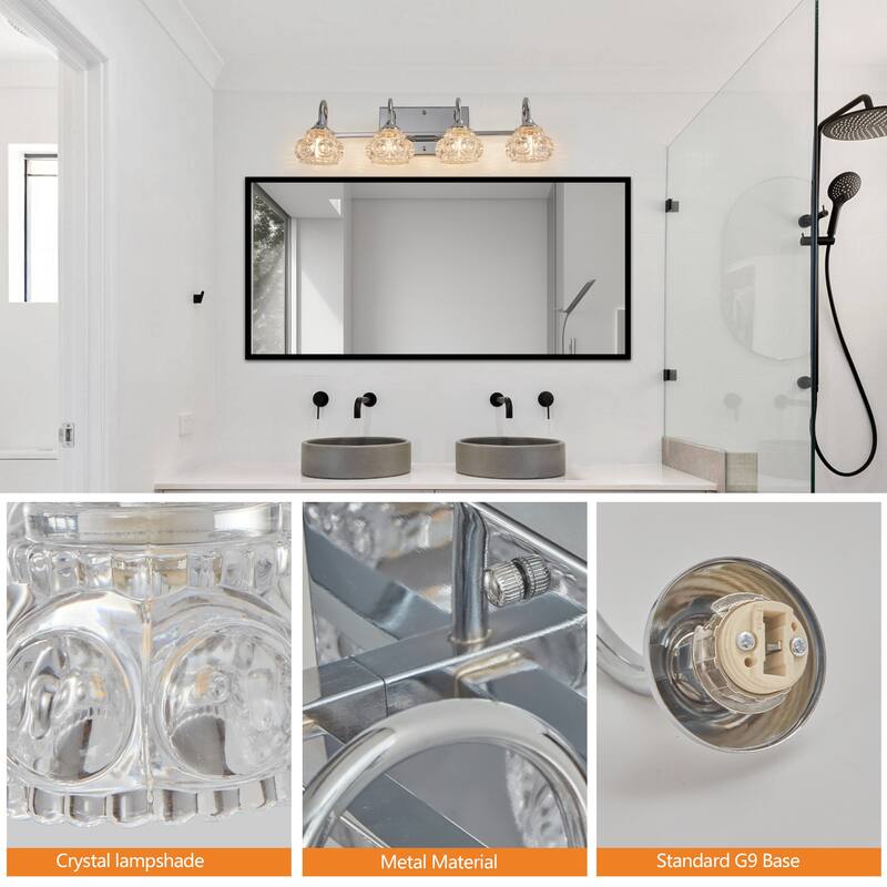 Modern Chrome Bathroom Vanity Light with Patterned Glass Shades