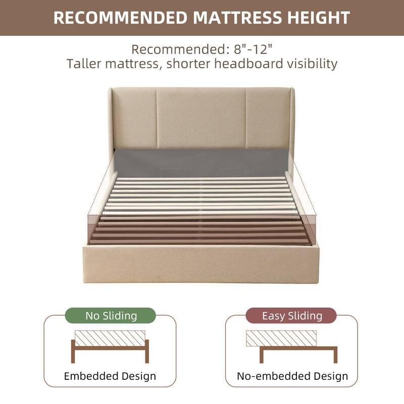 Modern Minimalist Upholstered Storage Bed with Lift-Up Platform