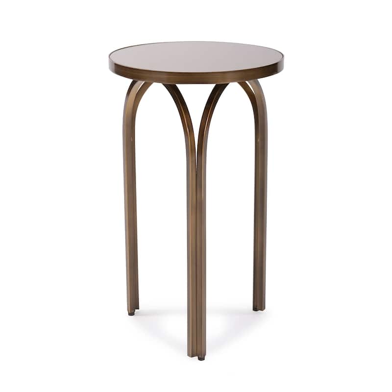 Allan Andrews Round Brushed Brass Metal Table with Tea Tinted Glass Top - 20"H x 12"D