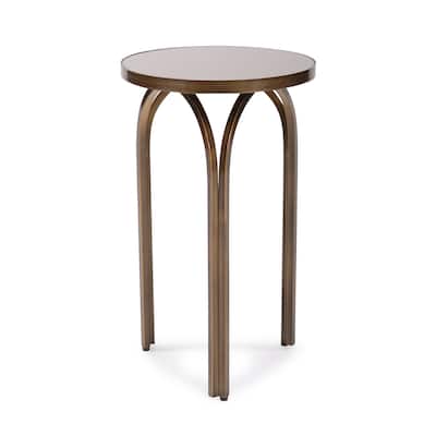 Allan Andrews Round Brushed Brass Metal Table with Tea Tinted Glass Top - 20"H x 12"D