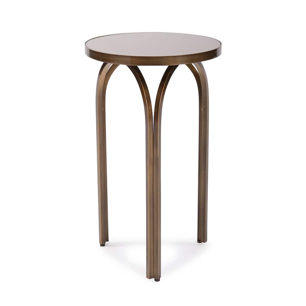 Allan Andrews Round Brushed Brass Metal Table with Tea Tinted Glass Top - 20"H x 12"D