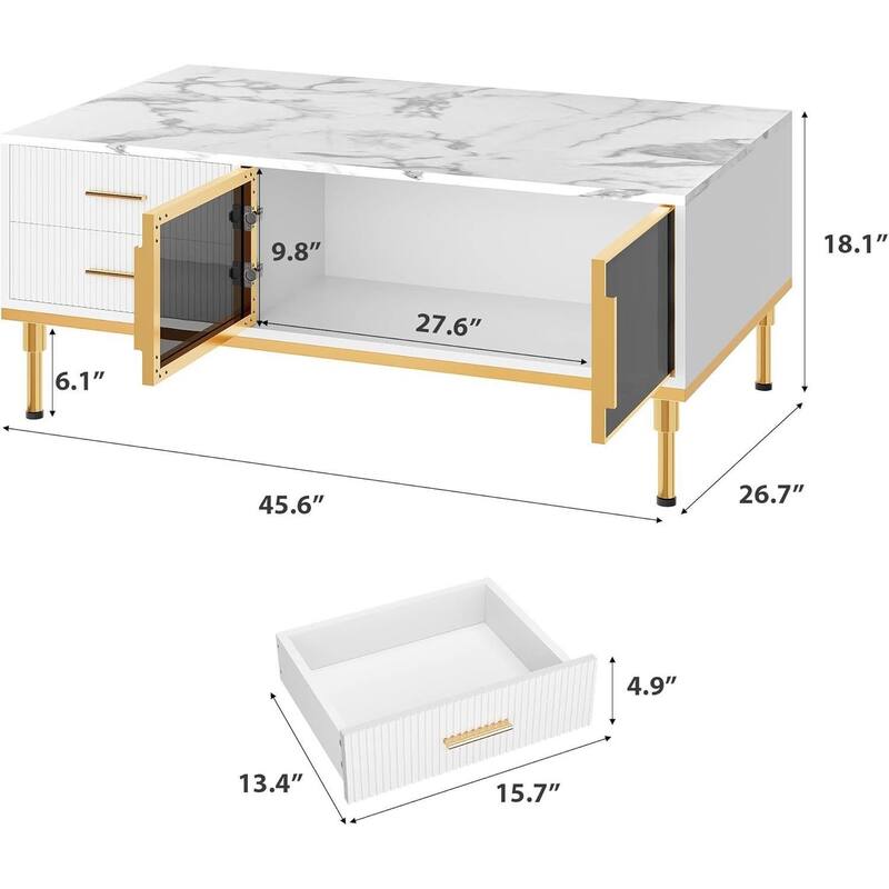 Modern Aesthetic Marble Coffee Table for Living Room with 4 Drawers - N/A