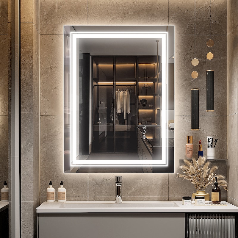 LED Bathroom Vanity Mirror with Front and Backlit, Anti-Fog for Bedroom,Hotel - 32x24"