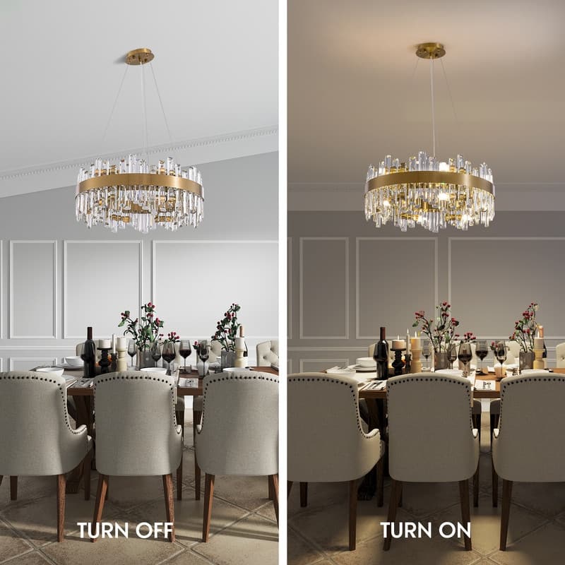 19.7'' Modern Crystal Chandelier Brass Gold Round 12-Light 2-Tier Luxury Crystal 19.7'' Raindrop Chandelier for Dining Room