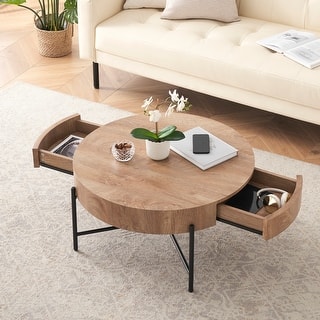 Henn&Hart 36" Wide Round Coffee Table With Glass Top In Blackened