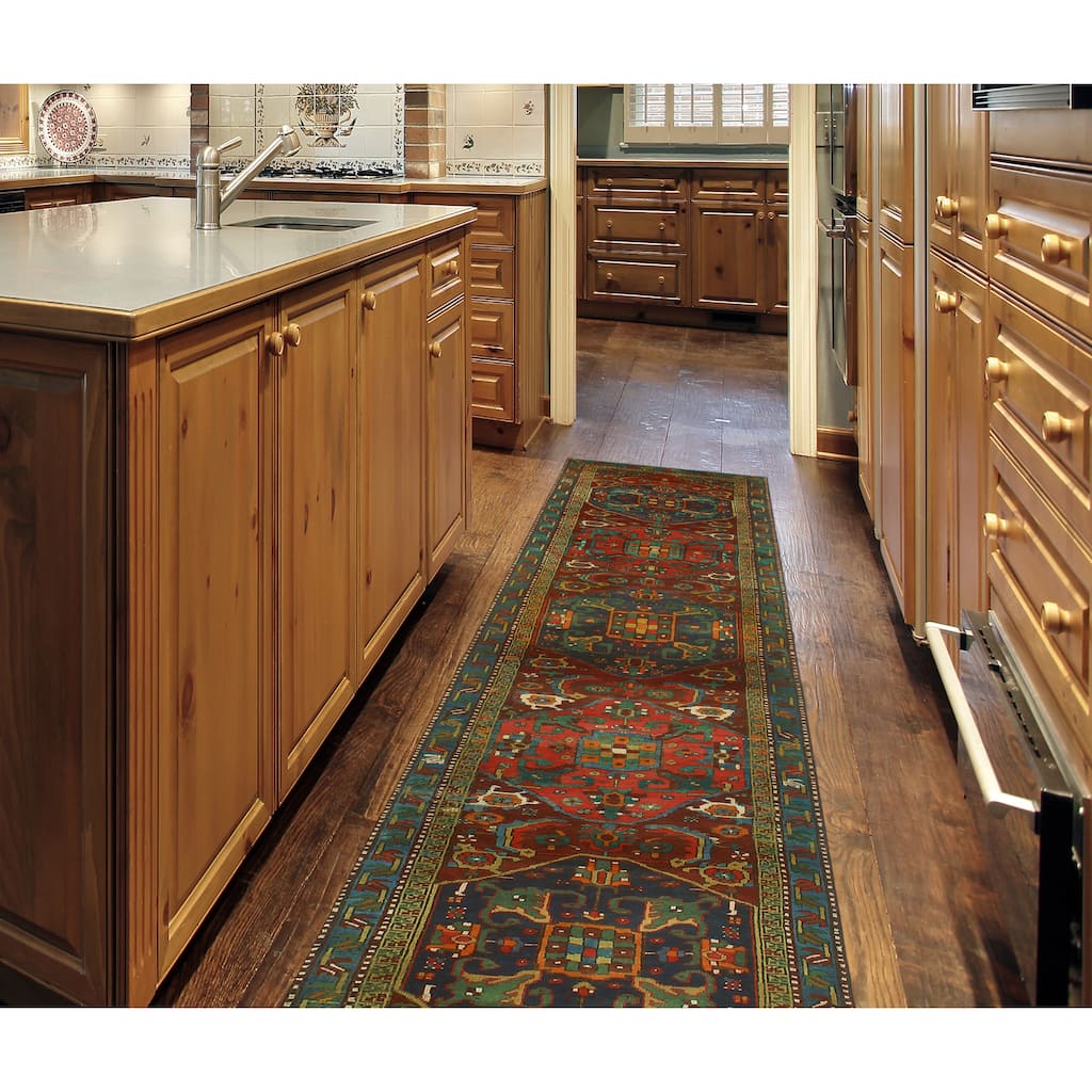 Fine Vintage Distressed Emmitt Red/Navy Runner - 3'7" x 14'9"