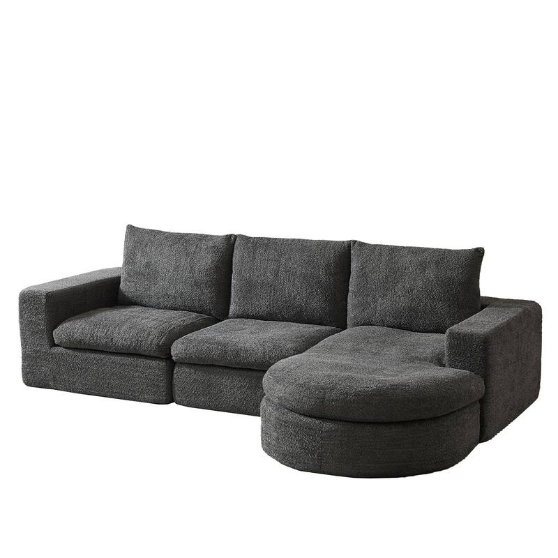 Curved Sectional Sofa with L-Shape Chaise, Chenille Upholstered Boneless Cloud Sofa, Modular 4 Seat Corner Sofa with Cushions