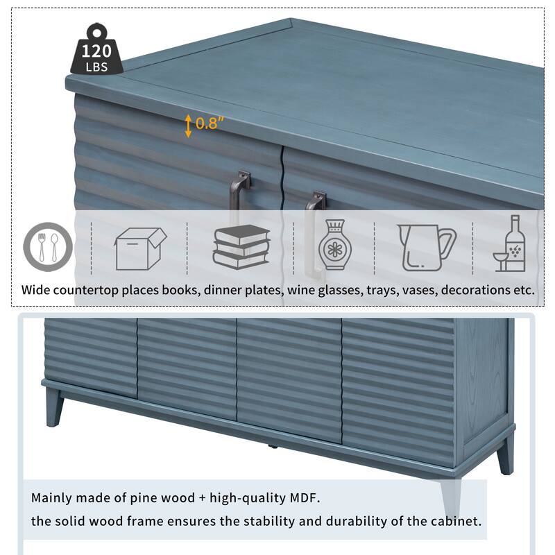 Sideboard with 4 Door Large Storage Buffet with Adjustable Shelves and Metal Handles for Kitchen