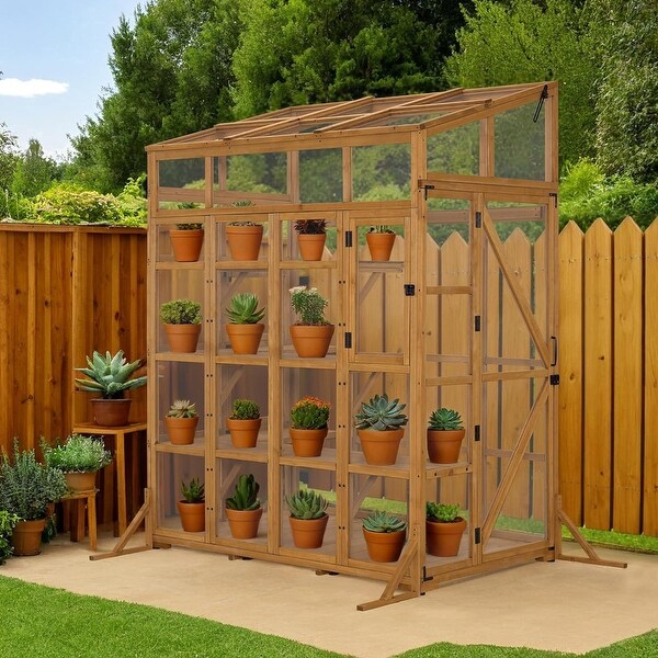 Macrout Large Wooden Walk-In Greenhouse with Acrylic Panels with