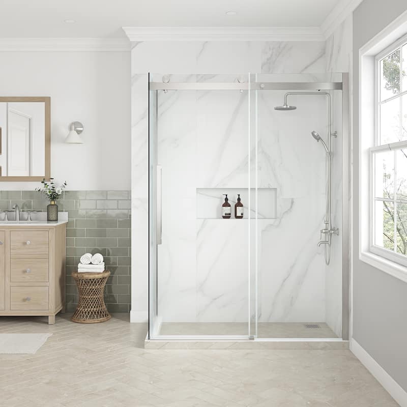 Bel Soft-Close Frameless Sliding Soft Close Shower Door - 60" - Satin Nickel