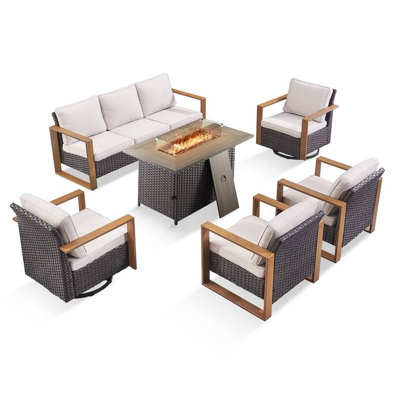 Pocassy Fire Pit Table with Outdoor Sofa Chair Ottoman Set