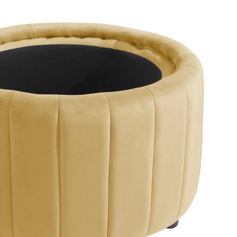 30" W Round Velvet Upholstered Storage Ottoman with Flip Top Tray