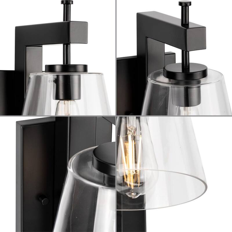 Saffert Collection One-Light New Traditional Matte Black Clear Glass Wall Light - 7.5 in x 10.25 in x 24.5 in