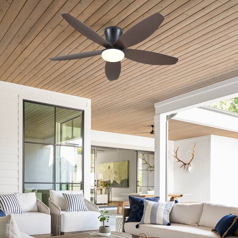 36"/42"/48" Low Profile Ceiling Fan with ABS Blades 3 Color LED Flush Mount for Bedroom Living Room APP and Remote Control