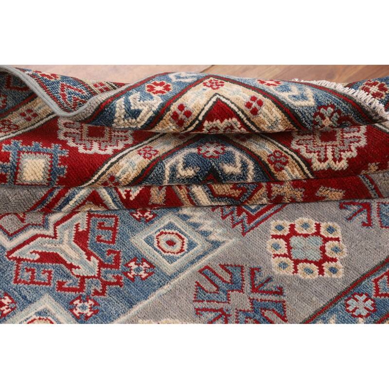 Kazak Oriental Area Rug Hand-Knotted Traditional Grey Wool Carpet - 5'0" x 6'7"