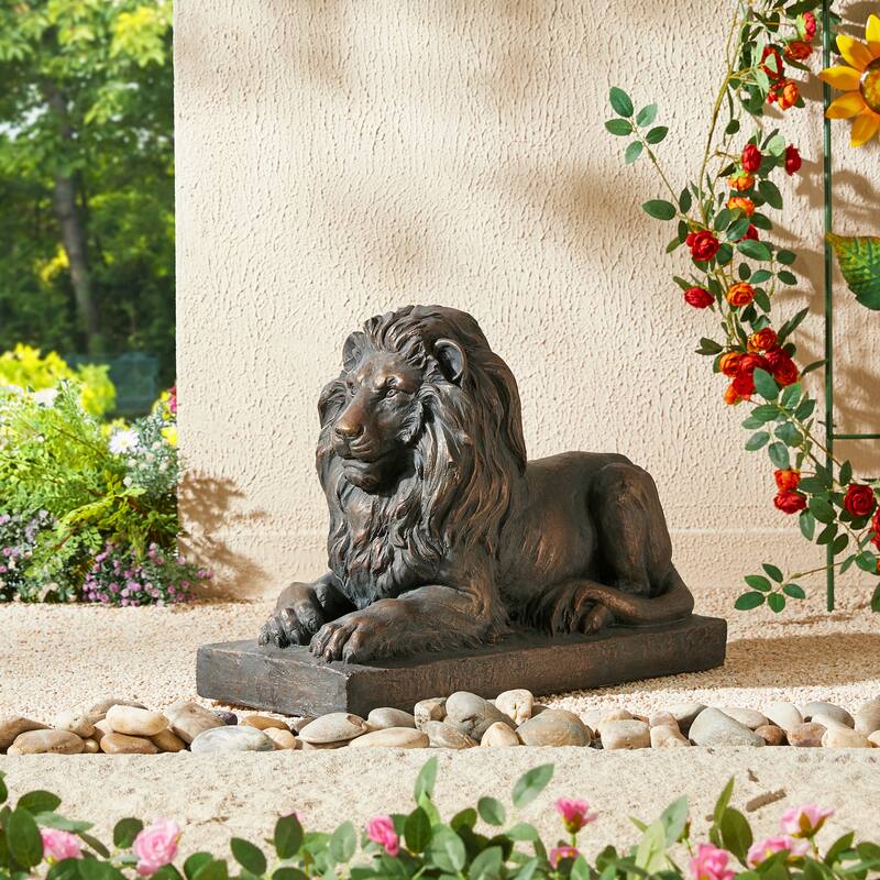 Glitzhome MGO Vintage Sitting & Lying Lion Guardian Garden Statue Porch Sculpture Indoor Outdoor