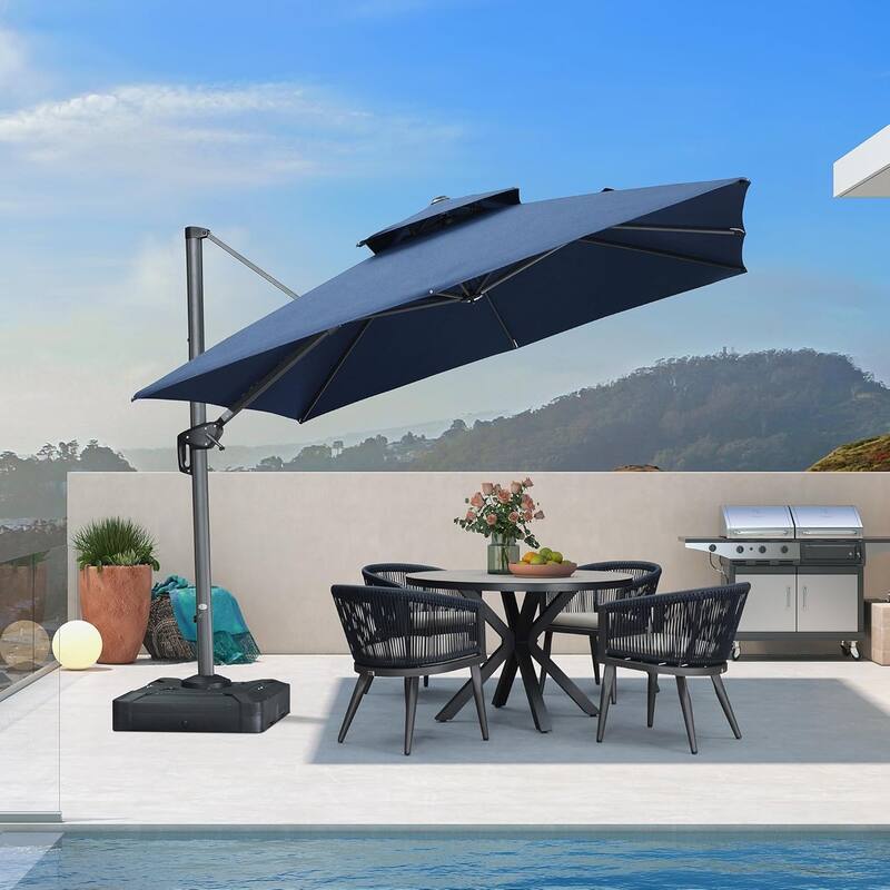 PURPLE LEAF 10/12 ft Square Heavy Duty Large Offset Hanging 360°Rotation Patio Cantilever Umbrella with Base
