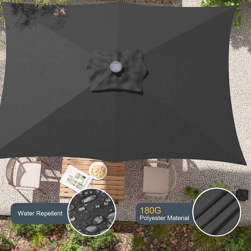 LIVOOSUN 10x6.5ft Steel Solar-Powered LED Patio Umbrella,w/Crank Tilt