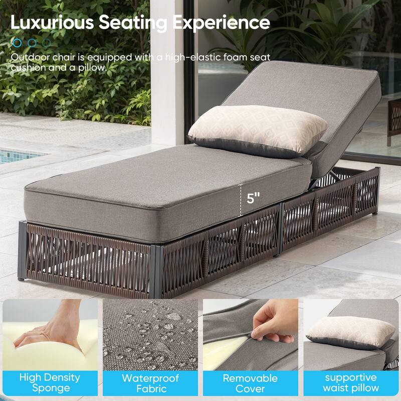 Pocassy 5 Pieces Patio Chaise Lounge Chair with Adjustable Backrest